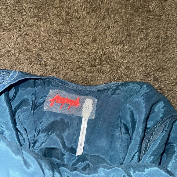 Free People Moon Child Embroidered Maxi Dress Blue Mesh Trim- Size 0 - Picture 12 of 14